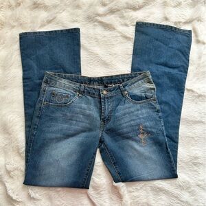 Y2K Baby Phat Low Rise Bootcut Jeans with Rhinestone Heart Pockets